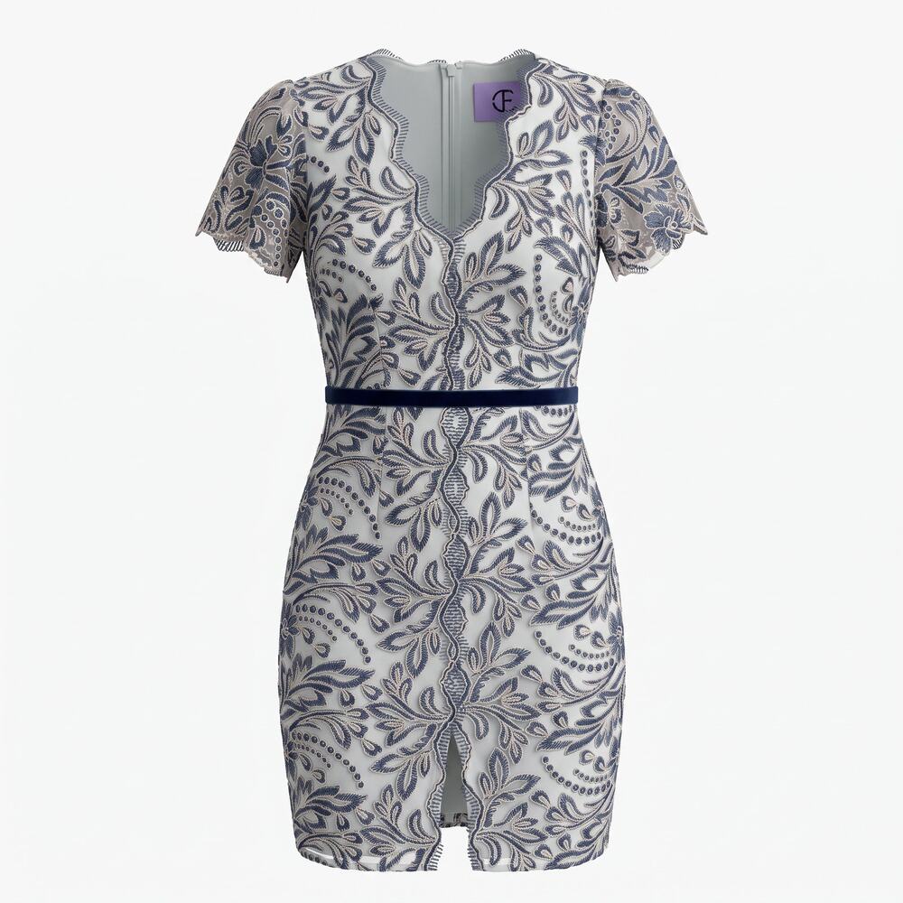 JS COLLECTIONS DRESS 4 WEDDING GUEST FLORAL EMBROIDERED GOLD CORDED COCKTAIL